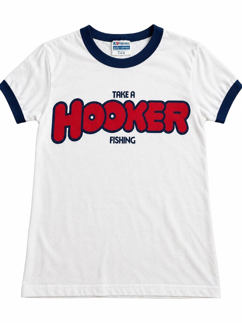 Mold Craft Vintage 80s Hooker Fishing Ringer T-Shirt USA Made Hanes Size Small